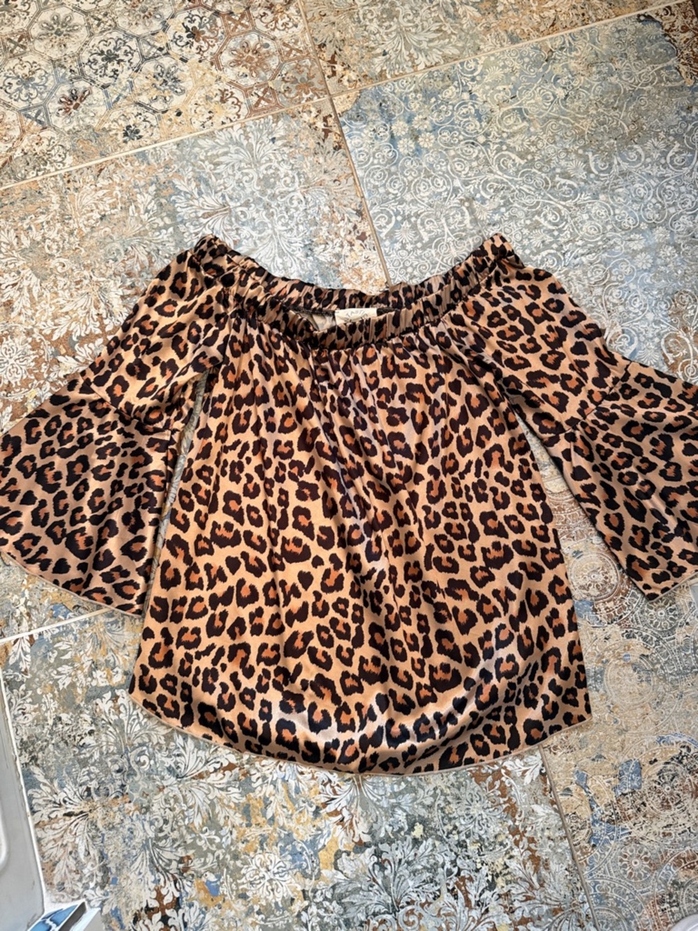 Fantastic Fawn Leopard Print Off-the-Shoulder Blouse in Tan and Black